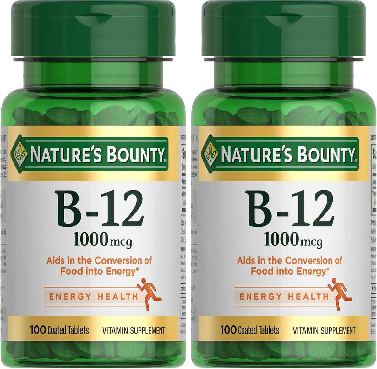 Nature's Bounty Vitamin B12, Vitamin Supplement, Supports Energy Metabolism and Nervous System Health, 1000mcg, 100 Tablets (Pack of 2)