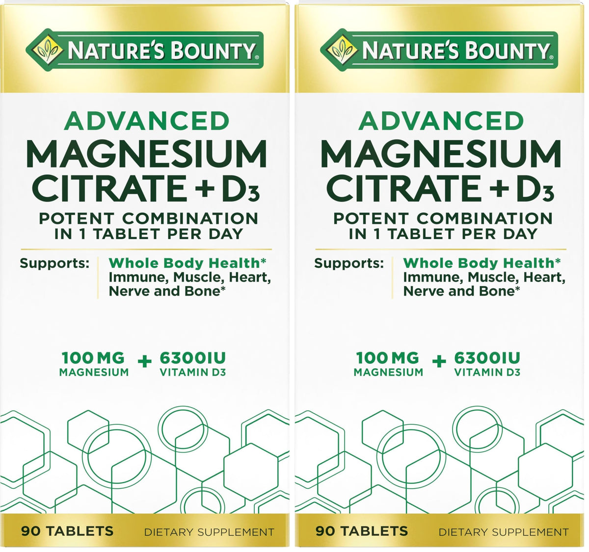 Nature's Bounty Advanced Vitamin D3 with Magnesium Citrate Immune Formula, Supports Immune and Bone Health, 90 Tablets (Pack of 2)