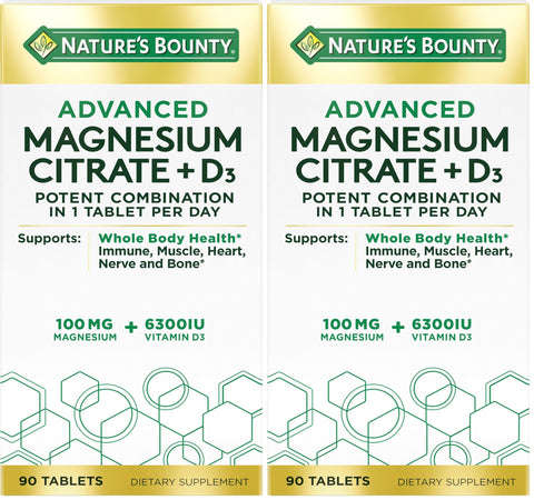 Nature's Bounty Advanced Vitamin D3 with Magnesium Citrate Immune Formula, Supports Immune and Bone Health, 90 Tablets (Pack of 2)