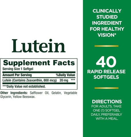 Nature's Bounty Lutein Pills, Eye Health Supplements and Vitamins, Support Vision Health, 20 mg, 40 Softgels (Pack of 2)