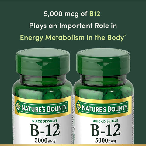 Nature's Bounty Vitamin B12, Quick Dissolve Vitamin Supplement, Supports Energy Metabolism and Nervous System Health, 5000mcg, 40 Tablets (Pack of 4)