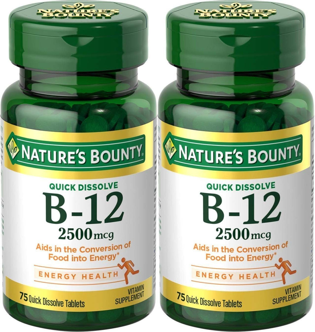 Natures Bounty Vitamin B-12, Quick Dissolve, 2500 mcg, Natural Cherry Flavor 75 ct (2 Pack)