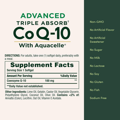 Nature's Bounty Advanced Triple Absorb Co Q-10, Heart Health, Rapid Release Softgels, 90 Ct