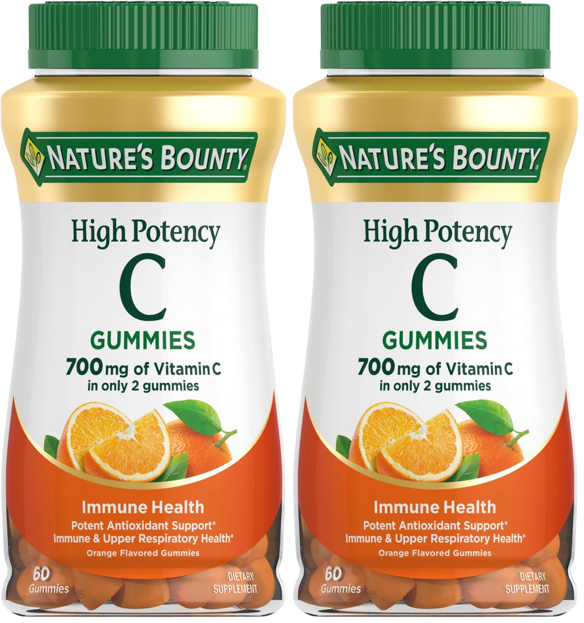 Nature's Bounty Vitamin C Gummies 700mg, High Potency Vitamin C Chewable Gummies for Adults, Immune Support Supplement, Dietary Supplement, Orange Flavor, 60 Ct (Pack of 2)
