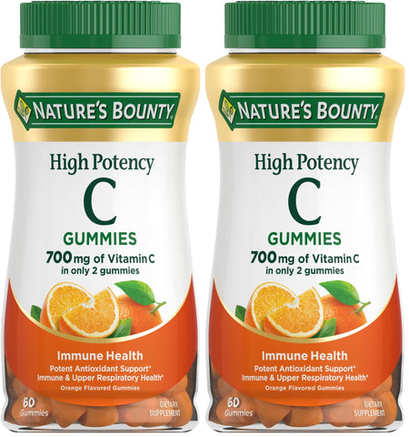 Nature's Bounty Vitamin C Gummies 700mg, High Potency Vitamin C Chewable Gummies for Adults, Immune Support Supplement, Dietary Supplement, Orange Flavor, 60 Ct (Pack of 2)