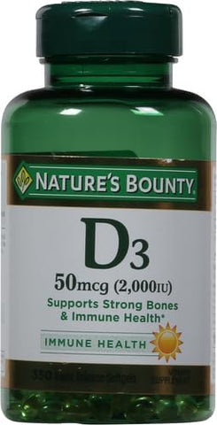 Nature's Bounty Vitamin D3 2000 IU|Supports Immune Health,Calcium Absorption & Bone Strength|Essential for Healthy Bones|Non-GMO,No-Gluten,350 Softgels,1 Serving Per Day for Daily Health,(Pack of 2)