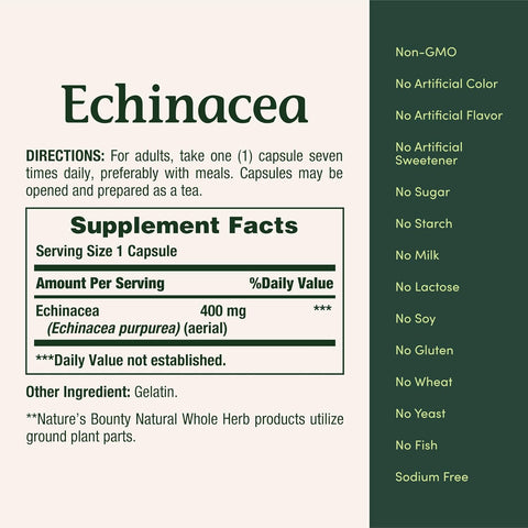 Nature's Bounty Echinacea, Herbal Supplement, Supports Immune Health, 400mg, 100 Capsules