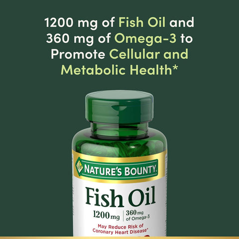 Nature's Bounty Fish Oil Omega 3 Supplements - Supports Heart Health, 1200 Mg Fish Oil, Omega-3, 60 Coated Softgels