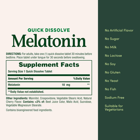 Nature's Bounty Melatonin, 100% Drug Free Sleep Aid, Dietary Supplement, Promotes Relaxation and Sleep Health, 10mg, 45 Quick Dissolve Tablets (Pack of 2)