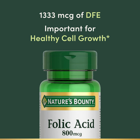 Nature's Bounty Folic Acid Supplement, Supports Cardiovascular Health, 800mcg, 250 Tablets