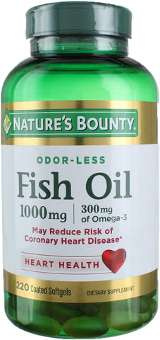 Nature's Bounty Fish Oil 1000 mg Omega-3, 220 Odorless Softgels (Pack of 3)