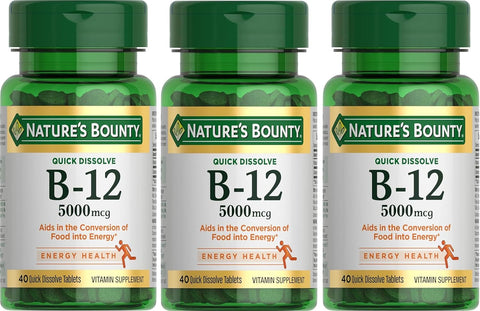 Nature's Bounty Vitamin B-12 5000 mcg, 40 Quick Dissolve Tablets (Pack of 3)