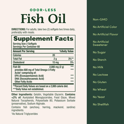 Nature's Bounty Fish Oil, Supports Heart Health, Dietary Supplement, 300mg Omega-3, 120 Coated Softgels
