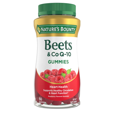 Nature’s Bounty Beets & Co Q-10 Gummies for Heart Health, Coenzyme Q10, Beet Root Extract, Supports Healthy Circulation and Heart Function, Cellular Energy Production, Raspberry Flavor, 60 Gummies
