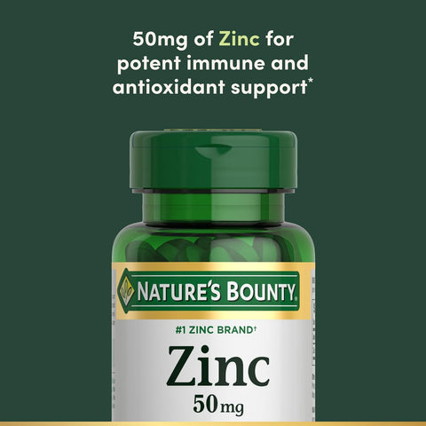Nature’s Bounty Zinc 50mg Immune System, Skin, & Antioxidant Health Support Contributes to DNA Formation Vegetarian, Non-GMO, Gluten Free | 100 Caplets, 1 Serving Per Day for Daily Health (Pack of 3)