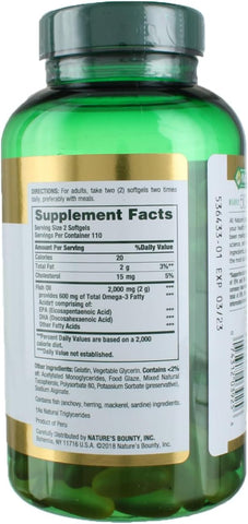 Nature's Bounty Fish Oil 1000 mg Omega-3, 220 Odorless Softgels (Pack of 3)